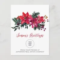 Red Poinsettias Holly Company Logo Business  Holiday Postcard