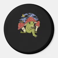 Frog With Mushroom Hat - Cottagecore Goblincore Bo Magnet