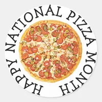 Happy National Pizza Month Classic Round Sticker