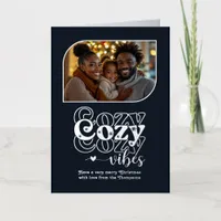 Arctic Night Cozy Vibes Christmas Photo Foil Holiday Card