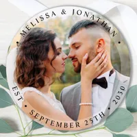 Modern Bride Groom Simple Photo Wedding Classic Round Sticker