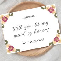 Elegant Pressed Wildflower Maid of Honor Proposal Card
