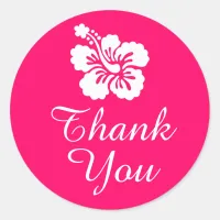 Bright Pink and White Hibiscus Thank You Classic Round Sticker