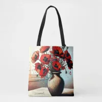 Pretty Vase of Red Poppies Tote Bag