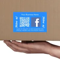 Blue white business name qr code Facebook Rectangular Sticker