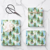 Alcohol Ink and Watercolor Christmas Trees Pattern Wrapping Paper Sheets