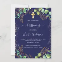 Christening eucalyptus greenery blue invitation