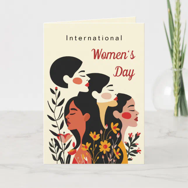 Women's Day Floral Women Black Hair Card