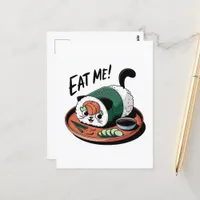 Kawaii Funny Cat Shaped Sushi Roll Postcard