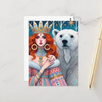 Red Haired Princess and the Polar Bear  Postcard