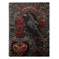 Dark Gothic Beauty Red Roses Black Crow Raven Bird Notebook