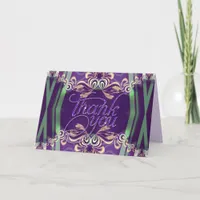 Lacy Purple Green Sparkling Thank You Custom Card