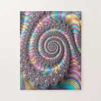 Psychedelic Rainbow Unicorn Funky Nautilus Fractal Jigsaw Puzzle