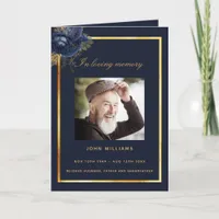 Blue gold photo floral classic funeral program