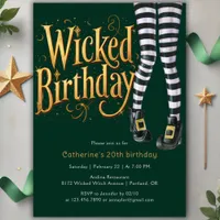 Striped Tights Green Wicked Themed Birthday Invitation