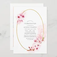 Pink Spring Cherry Blossom Celebration of Life Invitation