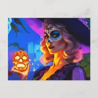 Beautiful Day of The Dead Woman With Sugar Skull Postcard