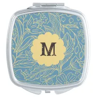 Modern Floral Compact Mirror with Initial