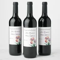 Romantic and Poetic Pastel Tulips Watercolor Wine Label