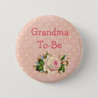 "Grandma to Be" Baby Shower Button Coral with Rose