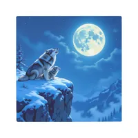 Mama Wolf and her Cub Howling at Moon Metal Print