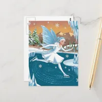 Adorable Ice Skating Fairy Icy Winter Forest Postcard