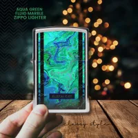 Modern Aqua Green Fluid Marble Pattern Zippo Lighter