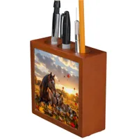 A Mama Horse and her Foal in Autumn Desk Organizer