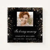 Guest book memorial black gold glitter photo