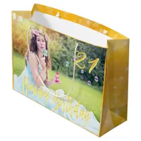 21st birthday photo gold large gift bag