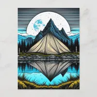 Reflection of a Tent on the Lake in the Mountains Postcard