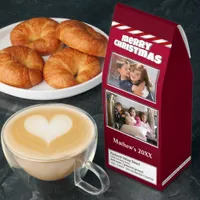 Two Photo Merry Christmas Family Name Red Roasted Coffee