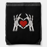 Skeleton Hands Form A Heart With Red Heart Bright  Drawstring Bag
