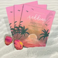 Tropical Isle Sunrise Wedding Pink L2 Arch ID581 Invitation