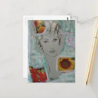Retro Hair Style Woman and Flowers Collage Postcard