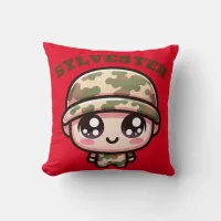 Cute Kawaii Army Camouflage Monogram on Red | Throw Pillow