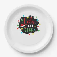 Let's Get Lit Funny Christmas Drinking Lights Sant Paper Plates