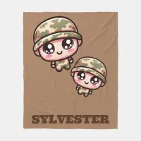 Cute Kawaii Army Camouflage Monogram on Brown |