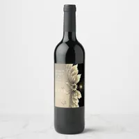 Modern Metallic Gold Floral Wedding Invitation Wine Label