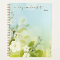 Elegant Personalized White Flowers On Blue Custom  Planner