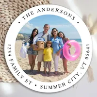 Return Address Custom Photo Family Summer  Classic Round Sticker