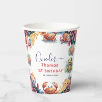 Cute Kids Watercolor Oneder the Sea 1st Birthday  Paper Cups