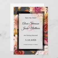 Script Floral Garden Peach  Pink Flowers Wedding Save The Date