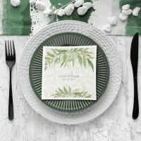 Elegant Botanical Greenery and Marble Wedding Napk Napkins