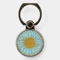 Girly Glitter Sunflower Floral Blue Phone Ring Stand