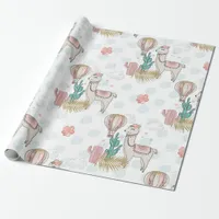 Pink and Gold Glitter Desert Steampunk Llama Wrapping Paper