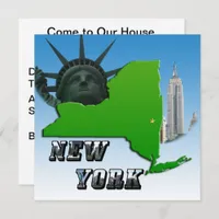New York Map, Statue of Liberty, Monument Invitation