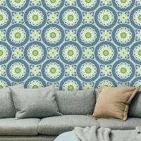 Deep Teal Lime Green Modern Bohemian Geometric  Wallpaper