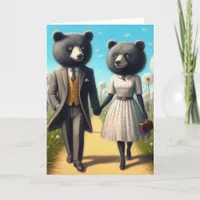 An Adorable Bear Couple on a Walk in the Park Card