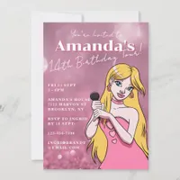 Cute Girly Cartoon Pop Music 14th Birthday Invitation